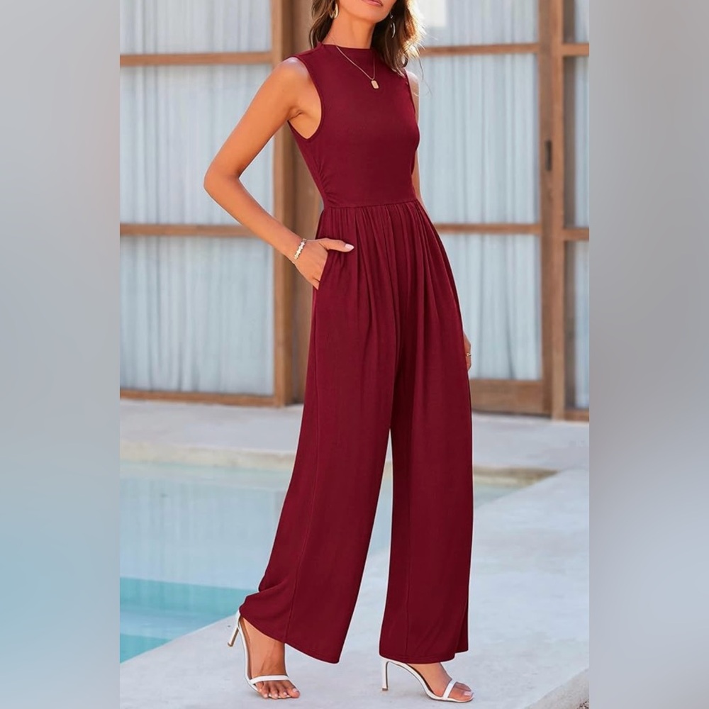 Elegant Burgundy Sleeveless Jumpsuit